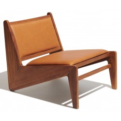 Chaise longue Confort Compass en bois de teck et cuir italien